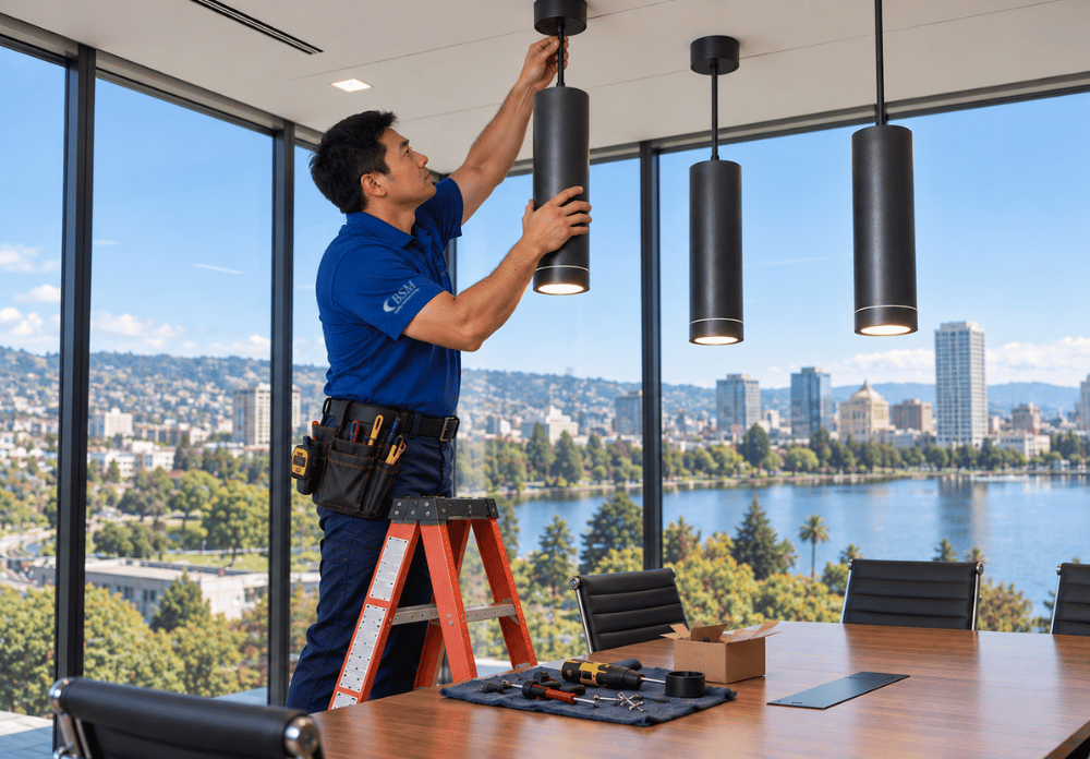 Getting to the small jobs that can't be done during the day is BSM Facility Services Group fixture installer