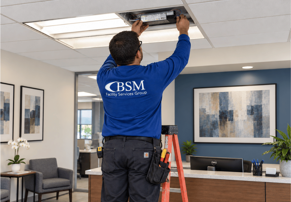 BSM FSG electrical repair work on a light ballast.